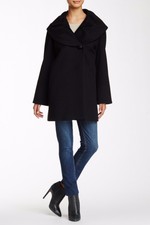 Cinzia Rocca Italy Black Wool Short Coat Large Shawl Collar Kimono Sleeve, 4,nwt