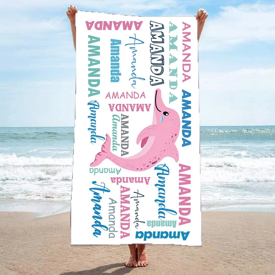 Toalha de praia personalizada nome/texto personalizado piscina natação fitness esportes presente especial - Imagem 2 de 4