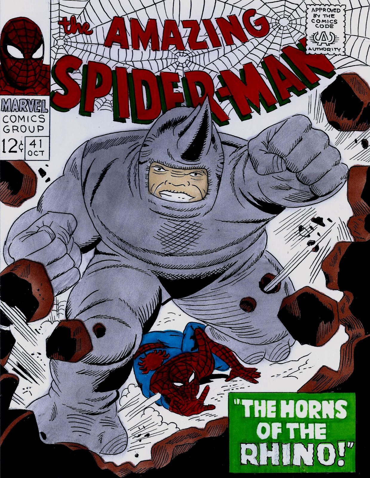 THE AMAZING SPIDER-MAN # 41 COVER RECREATION 1ST RHINO ORIGINAL COMIC ...