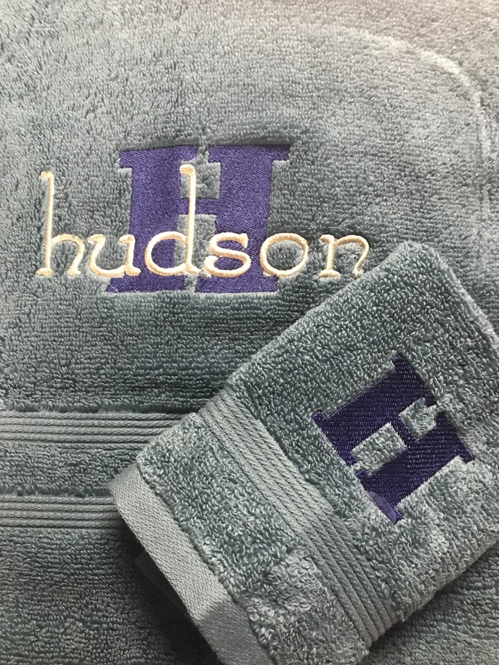 Custom Embroidered Bath Sheet Towel and Washcloth - Image 3 of 4