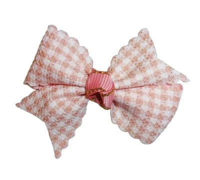 Puppy bows ~ Rose pink check pet hair bow barrettes or bands (FB77)
