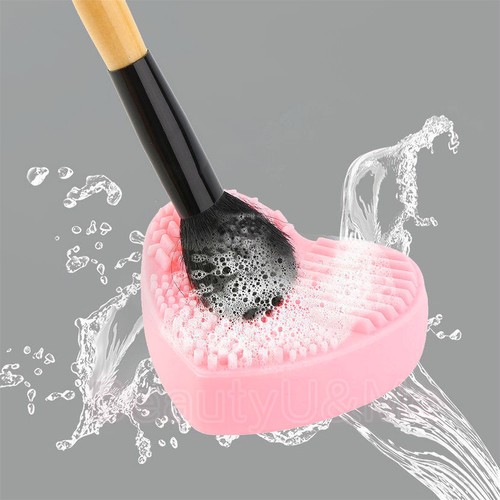 1Pc Pink Makeup Brush Cleaner Tool Silicone Heart Shape Scrubber Cosmetic - Picture 5 of 5