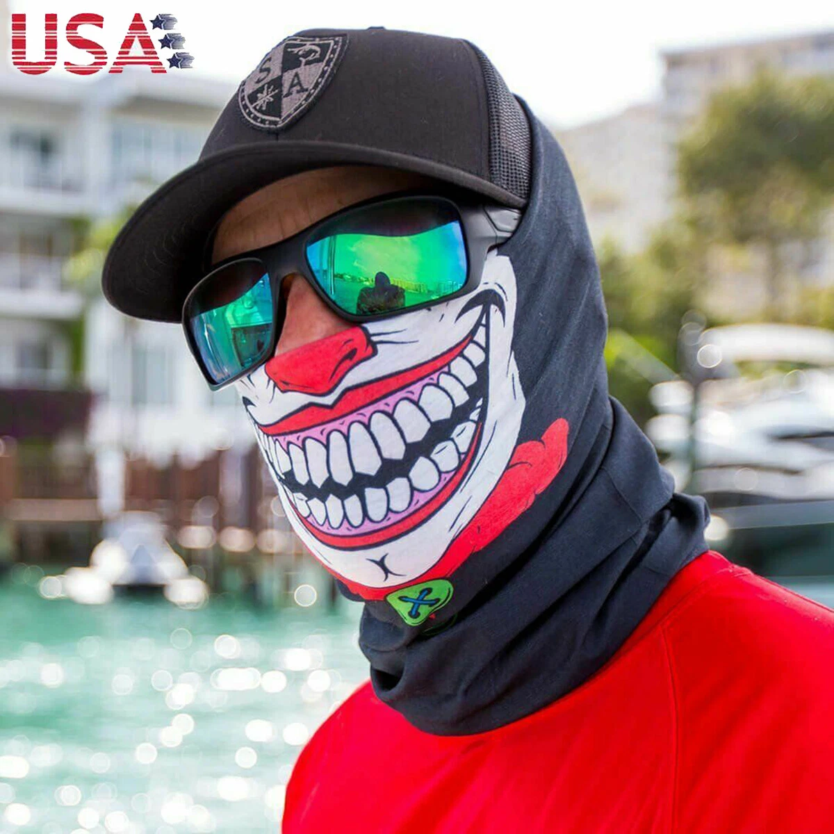 Skull Joker Bandana Cooling Half Face Mask Neck Gaiter Biker Quick