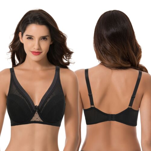 Women's Plus Size Unlined Minimizer Full Coverage Mesh Underwire Bra-2 Pack - Picture 3 of 7