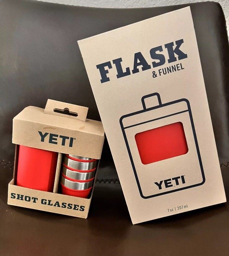 Yeti Flask And Shot Glasses Set Fire Rescue Red BRAND NEW IN BOX