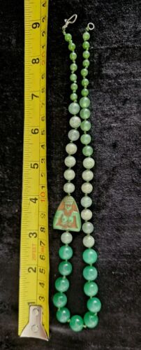 ANTIQUE GENUINE Jade BEADS HAND KNOTTED Necklace & PEKING GLASS LADY DISK - Picture 8 of 9