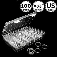 100 Pack 0.75 IN 19.0 mm Coin Capsule Holders w/ Storage Case Direct For US Cent