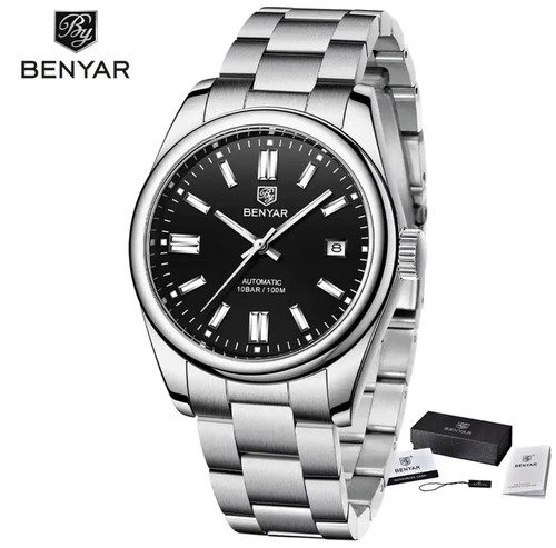 2024 BENYAR New Luxury Men Mechanical Wristwatch Stainless Steel Sports Black