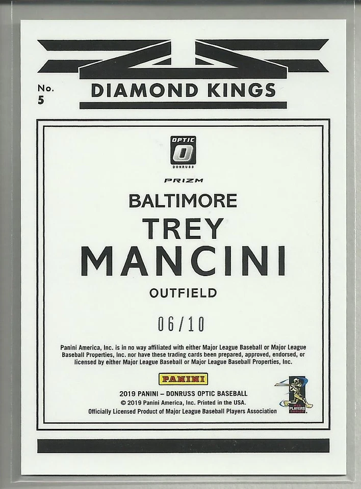 Trey Mancini 2019 Panini Donruss Optic Diamond Kings GOLD PRIZMS #d / 10 Orioles - Image 2 of 3