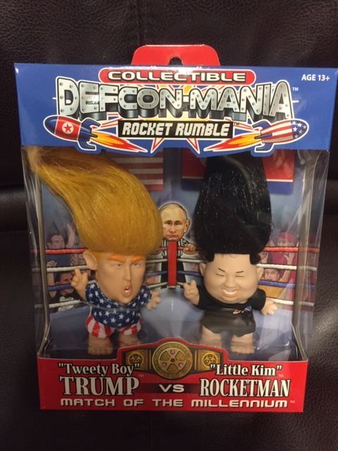 Collectible Defcon Mania, Trump vs Rocket Man (Little Kim), Trump Troll Dolls 