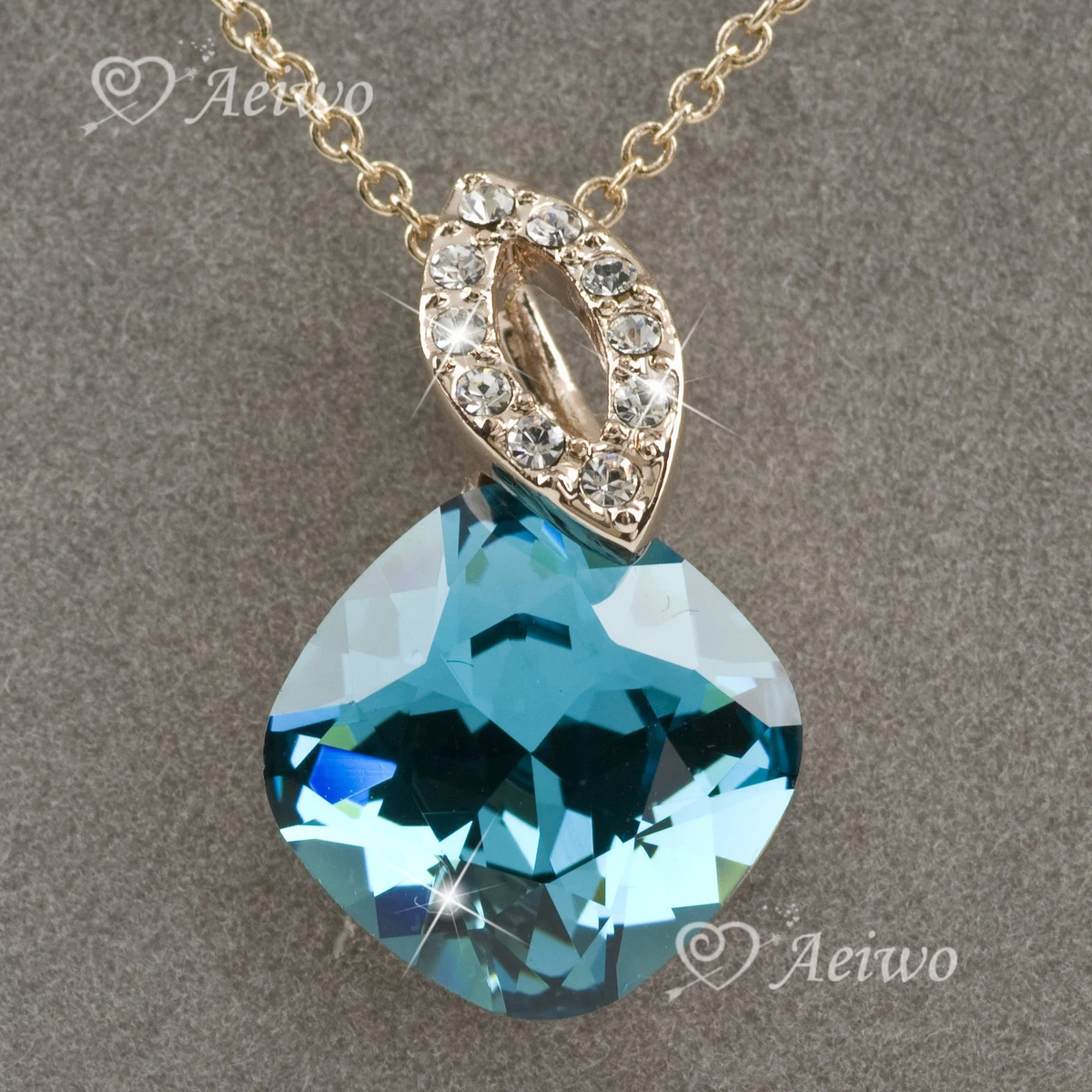 9CT YELLOW GOLD MADE WITH SWAROVSKI CRYSTAL PENDANT NECKLACE SIMPLE CLASSIC