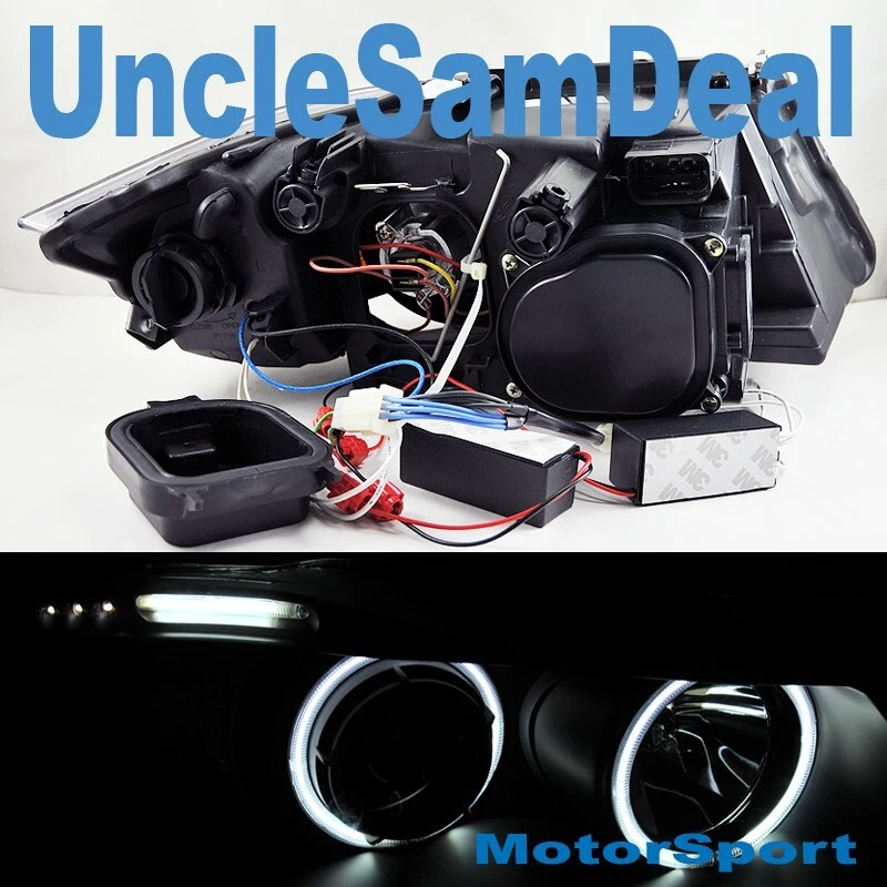 PARA BMW E90 SERIE 3 06-08 LLANTAS HALO BRILLANTES FAROS PROYECTOR NEGRO Foto 2 de 2