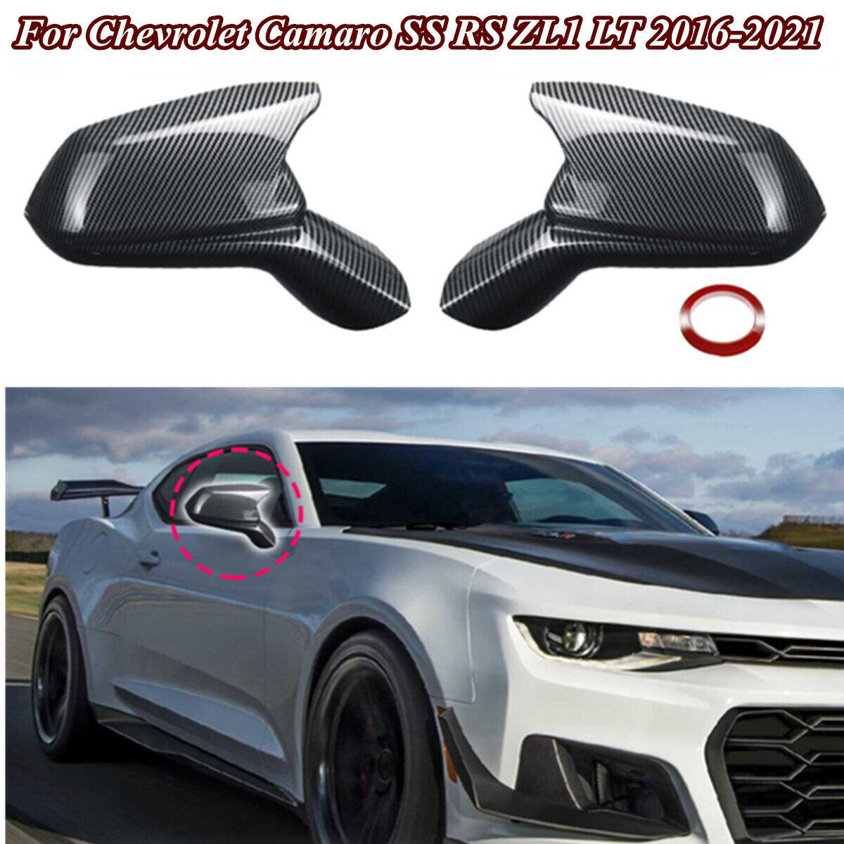 Carbon Fiber Spiegelkappen Für Chevy Camaro SS RS ZL1 2016-2023 - Selbstklebend, 2-teilig, Schwarz