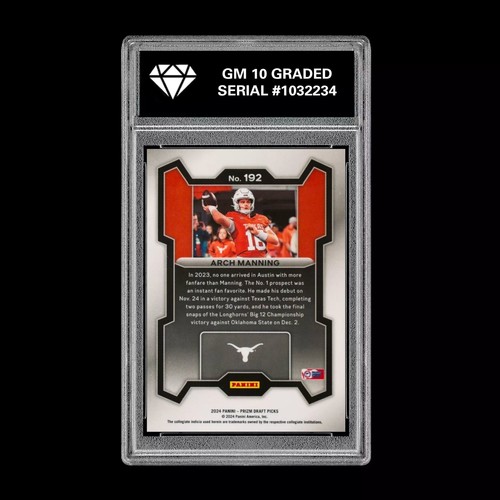 Prizm Draft Arch Manning RC NOVATO TEXAS LONGHORNS #192 GRADO 10 2024 - Imagen 2 de 2