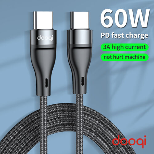 60W PD Type C to Type C USB Fast Charger Cable Nylon Braided Rope Data Cord - Picture 1 of 20