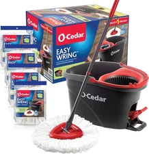   	 Easy-to-twist microfiber rotating mop and bucket floor cleaning system.