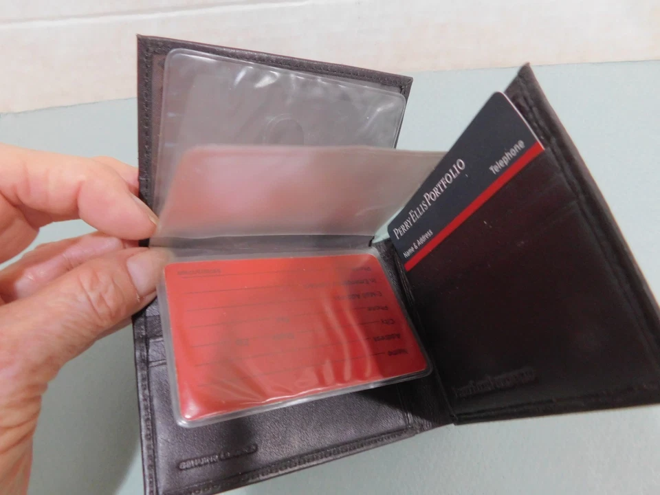 Cartera de Hombre Cuero Genuino Texturizado Marrón Delgada Doble Pliegue Portafolio Perry Ellis Foto 4 de 4