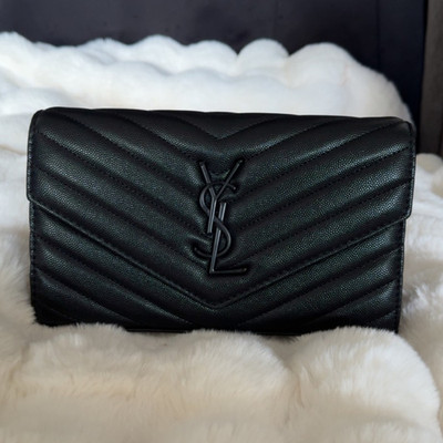 Saint Laurent Black Chevron Quilted Envelope Crossbody Bag w/ Chain Strap