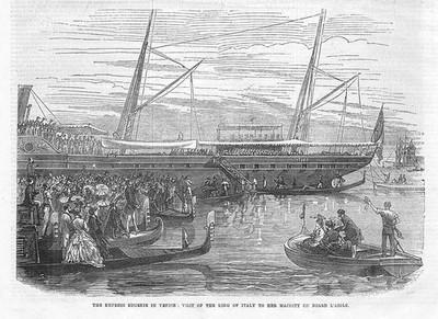 VENICE King of Italy Visit to Empress Eugenie Onboard L'Aigle Antique Print 1869