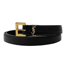 Saint Laurent YSL Monogram CASSANDRE Logo Grain Slim Belt Black Bronze 139893051