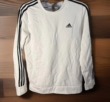New-Adidas Essentials Men' Med Crewneck Sweatshirt White Black 3-Stripe Pullover