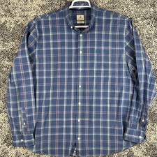 Johnnie O Hangin Out Long Sleeve Button Up Shirt Mens XL Blue Plaid Cotton