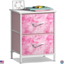 Sorbus 2-Drawer Nightstand - Kids Bedside Table with Steel Frame, Wood Top, Bins