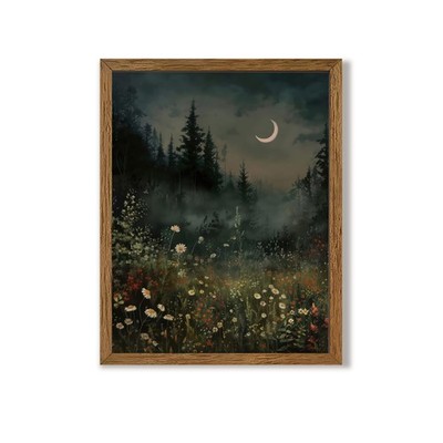 Vintage Moonlit Forest Of Flowers Canvas Wall Art, Moon Forest Wildflower Got...