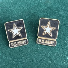 Vintage 2 x US Army Star Logo Black/Gold/White Enamelled Metal Lapel Pin Badges