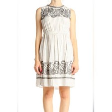 LOFT White Striped Paisley Embroidered Sleeveless Tie Back Dress Medium