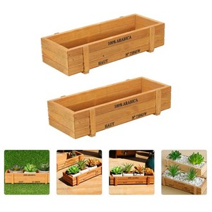 2 Pcs Rectangulaire Wood Plant Container Box Flower Planter Flower Bed