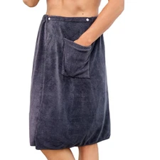 Mens Bath Skirt Wrap Pocket Towel Bathrobe Shower Beach Spa Bathing Bathhouse