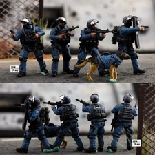 Homemade 1/72 Counter-Terrorism Unit SWAT Team 4-persons + 1 Dog Finished Model