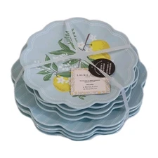 8pc Laura Ashley Blue/Green Lemon Melamine Salad & Dinner Plate Set, New