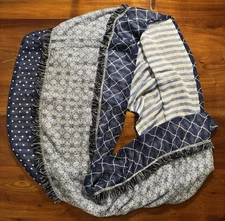 Cejon Blue Multi Pattern Fringe Accents Infinity Scarf 