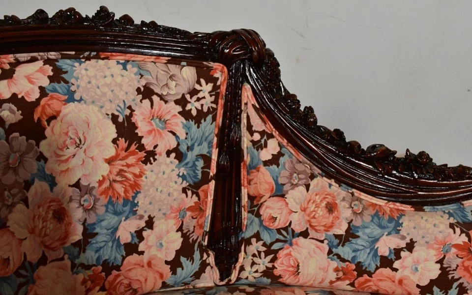 1910 年法国路易十五古董红木弹簧座贵妃椅/沙发 — 第 3/4 张图片