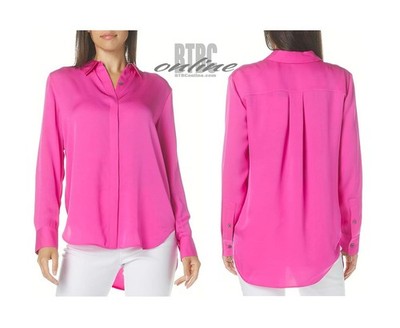 NWT Theory Womens Sunaya Silk Blouse Carnation Pink Button Down LongSleeve SMALL