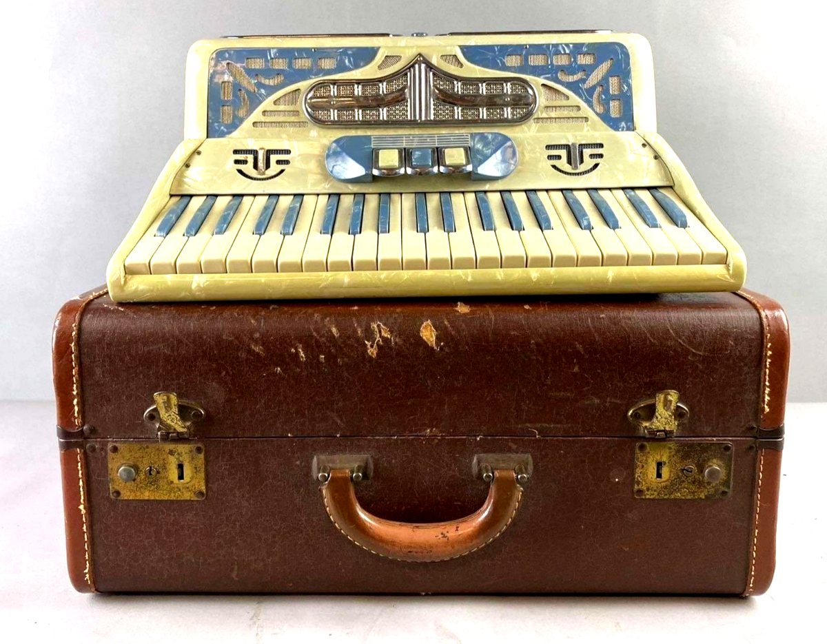 Cingolani Baby Blue and Pearl White Piano Accordion With Case