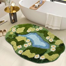 Moss Bath Mat,Cute Green Bathroom Rug Thick Bathroom Rugs Runner Rug Long Abs...