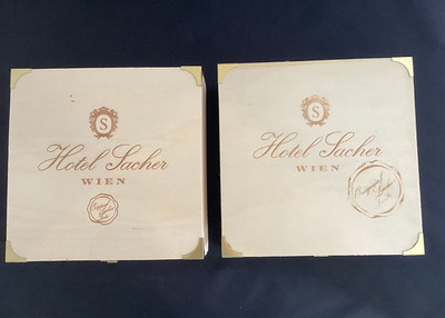Two Small Hotel Sacher Wien / Vienna Cake Boxes (19cm x 19cm)