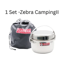 1 Set - CampingII Set Zebra Brand Stainless Steel Pot & Pan Travel Portable with