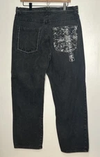 Karl Kani Gold Baggy Jeans Mens 36x32 Black Denim Hip Hop Y2K Jnco Southpole