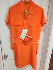 Milano Button-Down 2-Piece Tangerine Top With Tank top Size Small. Indonesia