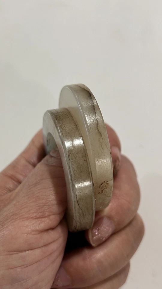 #288: Un par de anillos antiguos de jade nefrita de alta calidad 一对清代白玉环 Foto 4 de 4