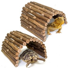 2PCS Reptile Hideout Wooden Bridge 7.5"x13.4" Lizard Hide Caves Bearded Drago...