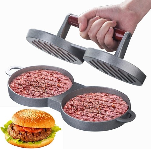 Double Burger Press Hamburger Maker Non Stick Aluminium Beef Patty Meat BBQ - Picture 2 of 20