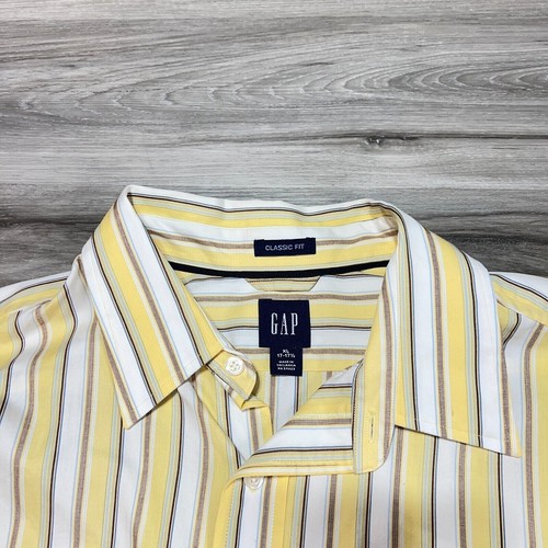 Gap Dress Shirt Mens Extra Large 17 17.5 Yellow Striped Long Sleeve Spring EUC - Picture 5 of 6