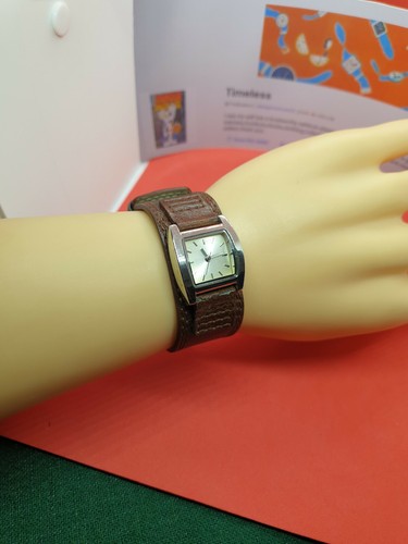 ladies New look silver tone watch with a silver face & a big brown strap.#ba. - Picture 7 of 8