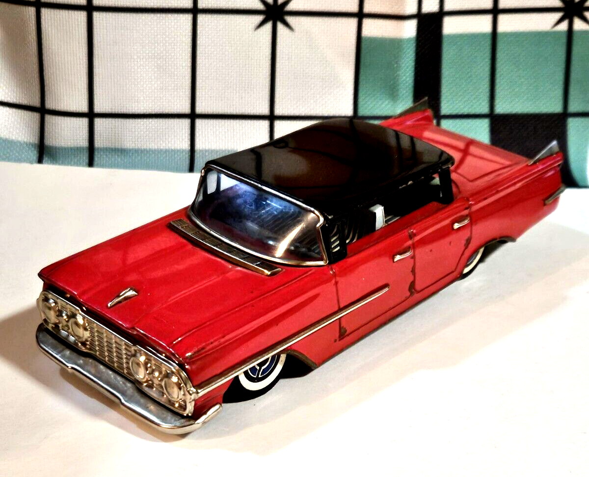 1950s Tin Friction Toy Bandai Japan 4 Door Hardtop Red W Black Top Tin