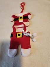 Christmas Soft Knit Santa Outfit Ornament With Rope Hangers